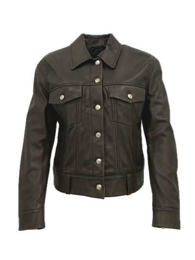 Damen Lederjacke 10804 Jeansjacke aus Lammnappa dunkelbraun 01 - Lederbekleidungsversand