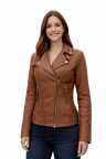 Damen Biklerjacke DB16001 Lammnappa Braun mit Model weißer Hintergrund