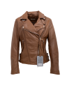 Damen Lederbikerjacke Lammnappa washed cognac FLEX 16001 01