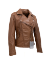 Damen Lederbikerjacke Lammnappa washed cognac FLEX 16001 02