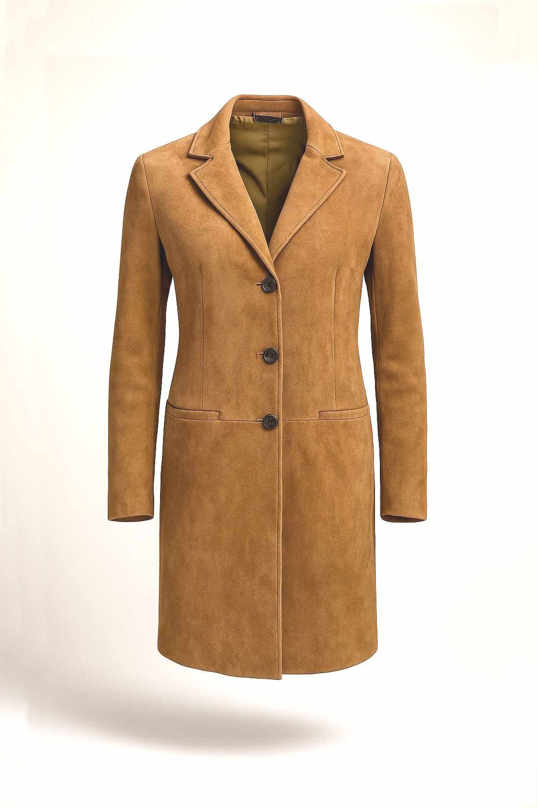 Damen Ledermantel CLEO Ziegenvelours nougat 251121 00 - Lederbekleidungsversand