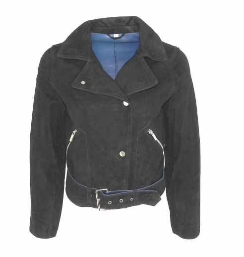 Damen Lederjacke ANNA Bikerstil Ziegenvelours schwarz ungefüttert