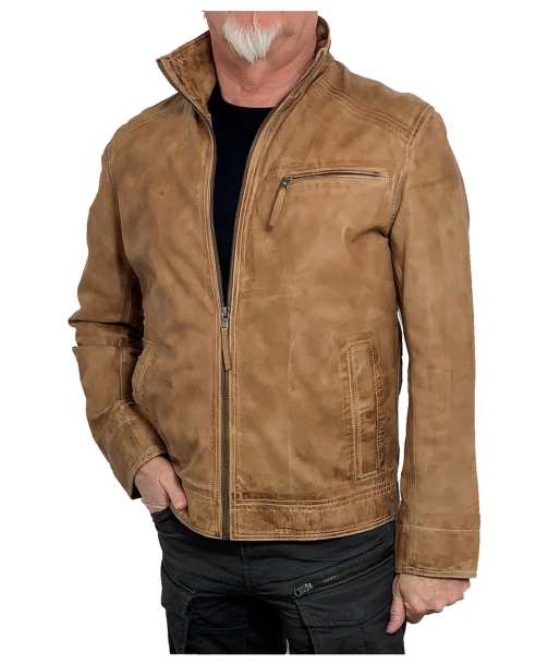 Modell PAUL Lammnappa mittelbraun - seitliche Ansicht