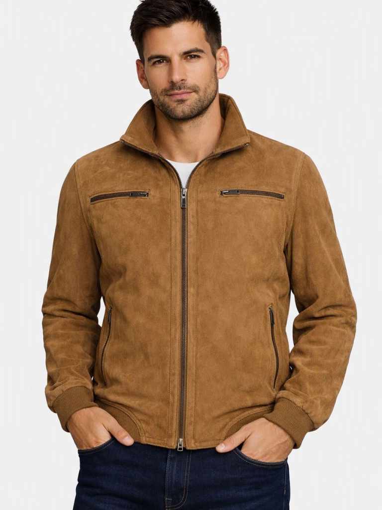 Herren Lederjacke Ziegenvelours Sand - Modell LOUIS