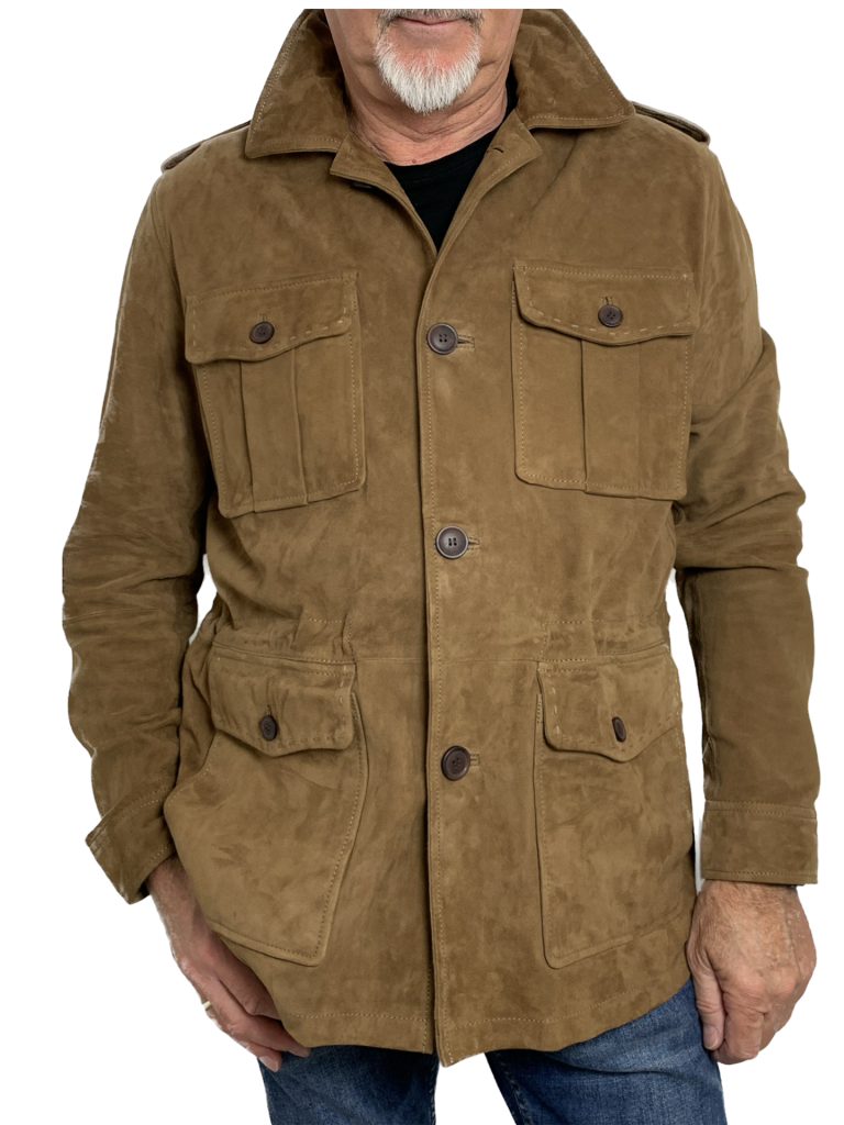 Herren Lederjacke SIMON Ziegenvelours SAND Vorderseite Model
