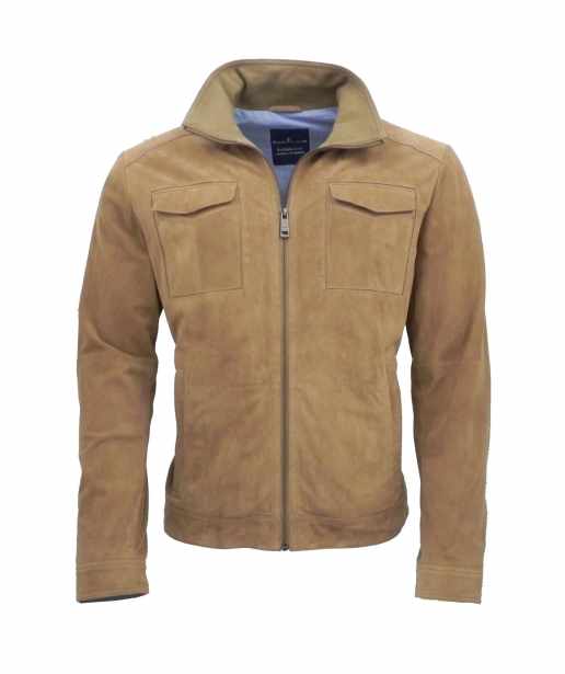 Herren Lederjacke FELIX Ziegenvelours SAND Vorderseite