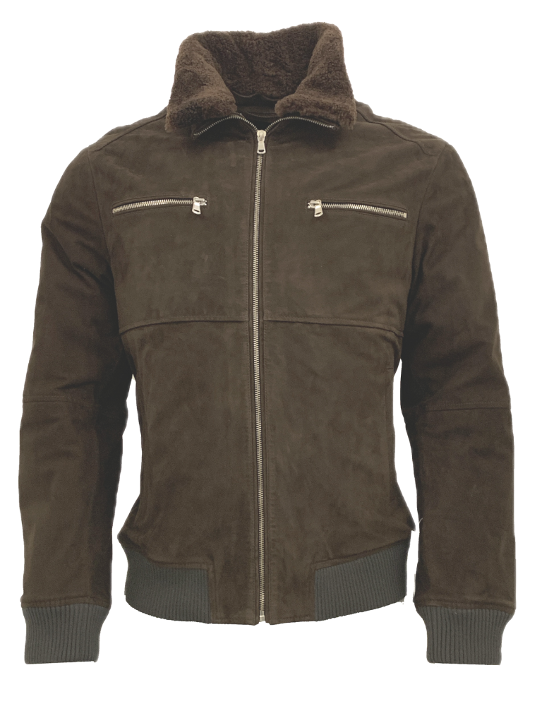 Herren Lederblouson kaufen - Modell TOBI Ziegenvelours dunkelbraun 