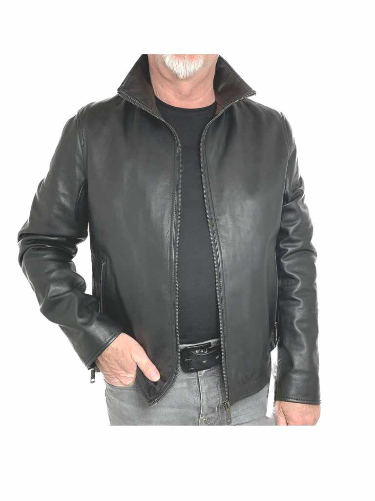 Herren Lederjacke DARIO Olivennappa schwarz Vorderseite